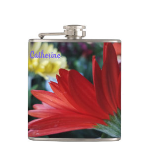 Crimson red Gerbera Daisy flower close-up Hip Flask