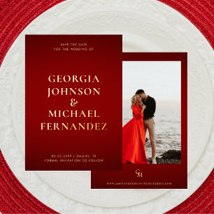 Crimson Red Gold Big Names Photo Monogram Wedding