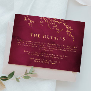 Crimson Red & Gold Botanical Elegant Wedding Enclosure Card