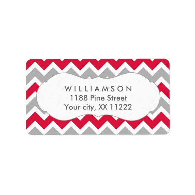 crimson red grey chevron shower favour tag (Front)