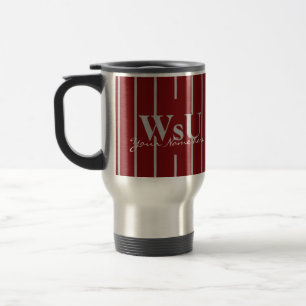 Crimson Red & Grey Stripes Travel Coffee Mug