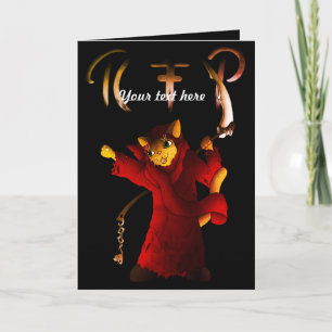 Crimson Red Grim Reaper Cat Card