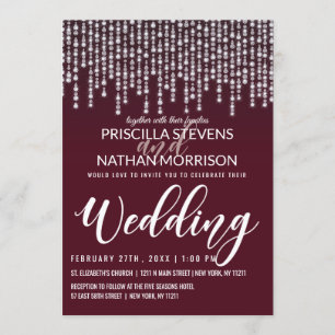 Crimson Red Hanging Diamond Lights Wedding Invitation