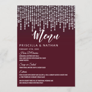 Crimson Red Hanging Diamond Lights Wedding Menu