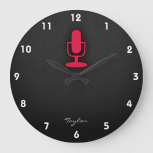 Crimson Red Microphone Large Clock