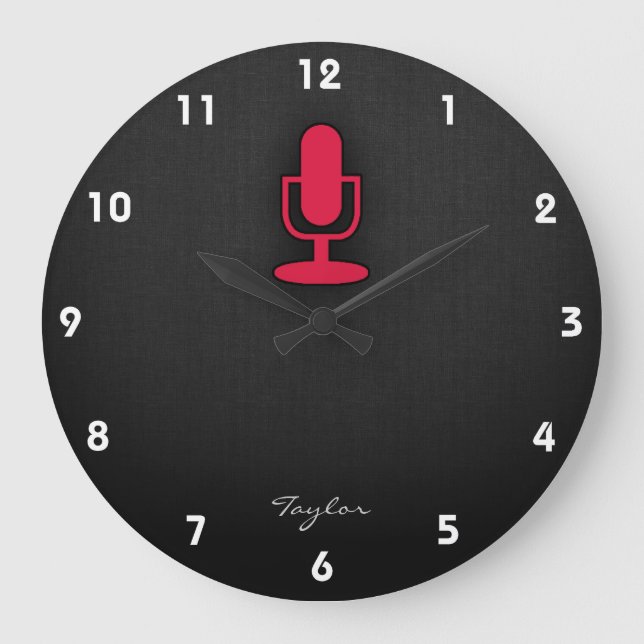 Crimson Red Microphone Large Clock (Front)