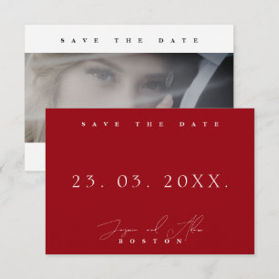 Crimson Red Minimal Photo Wedding Save The Date