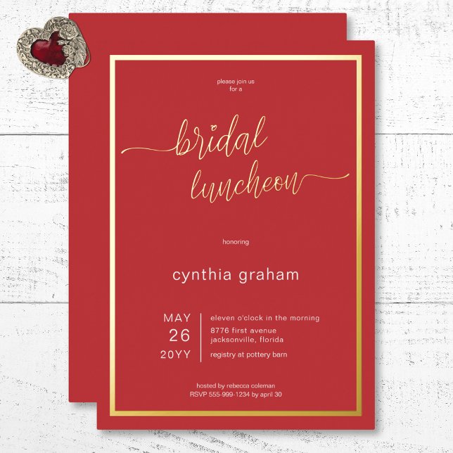 Crimson Red Modern Minimal Bridal Luncheon (Crimson Red Modern Minimal Bridal Luncheon Foil Invitation)