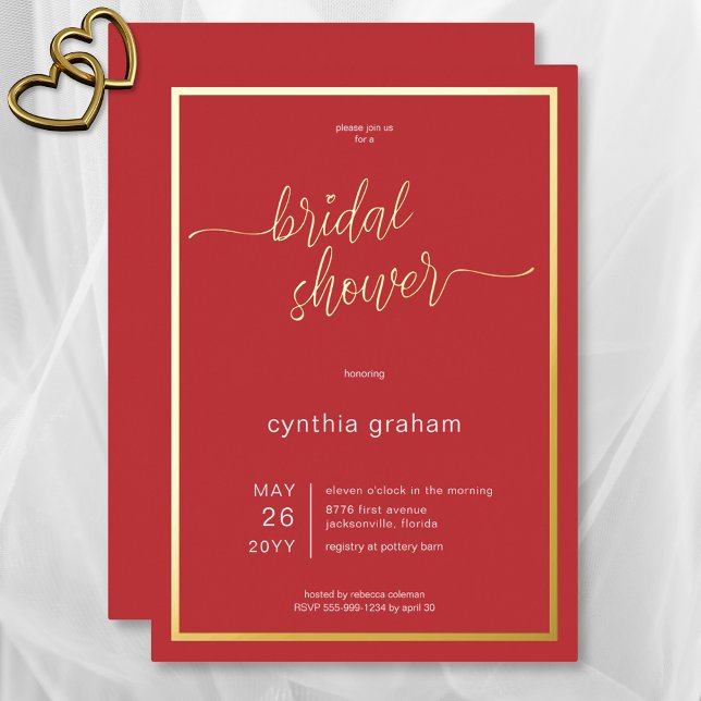 Crimson Red Modern Minimal Bridal Shower (Crimson Red Modern Minimal Bridal Shower Foil Invitation)