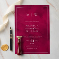Crimson Red Monogram & Border Elegant Wedding