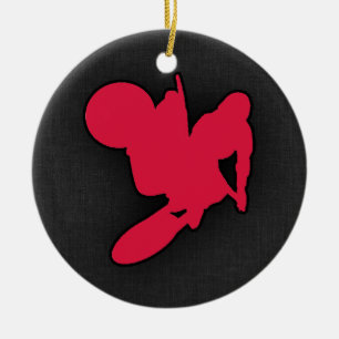 Crimson Red Motocross Ceramic Tree Decoration