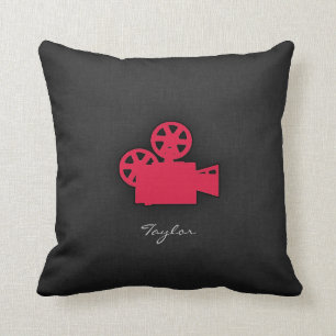Crimson Red Movie Camera Cushion
