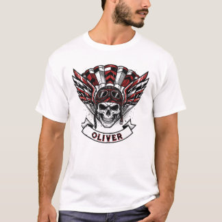 Crimson Red Paratrooper Wings & Skull T-Shirt