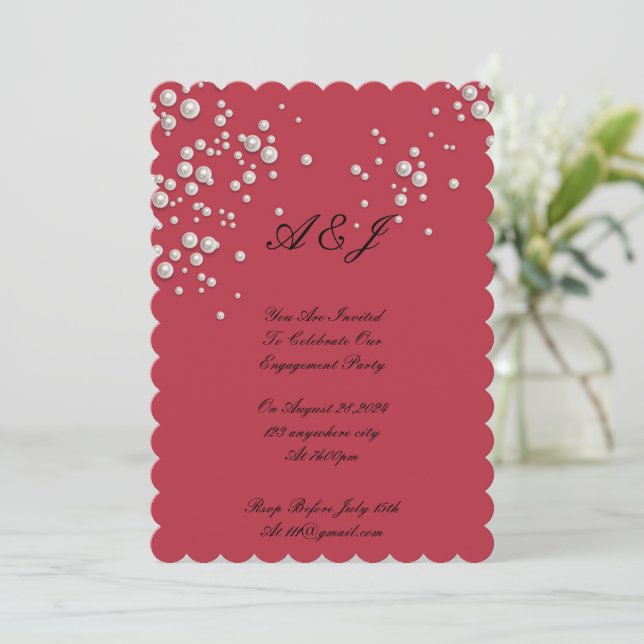 crimson red pearl invitation (Standing Front)
