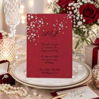 crimson red pearl invitation