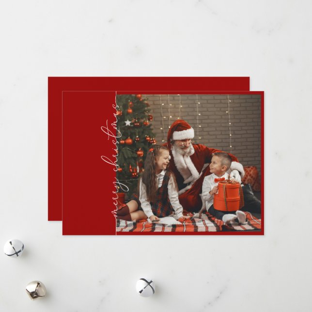 Crimson Red Photo Family Christmas Holiday Card (Front/Back In Situ)