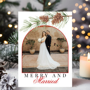 Crimson Red Pine Merry & Married Photo Christmas Holiday Card