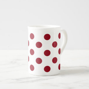 Crimson Red Polka Dots Circles Bone China Mug