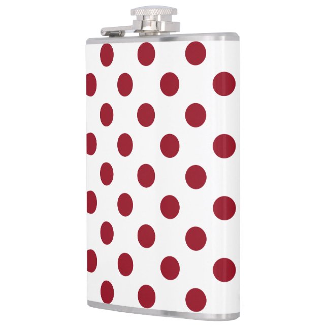 Crimson Red Polka Dots Circles Hip Flask (Left)
