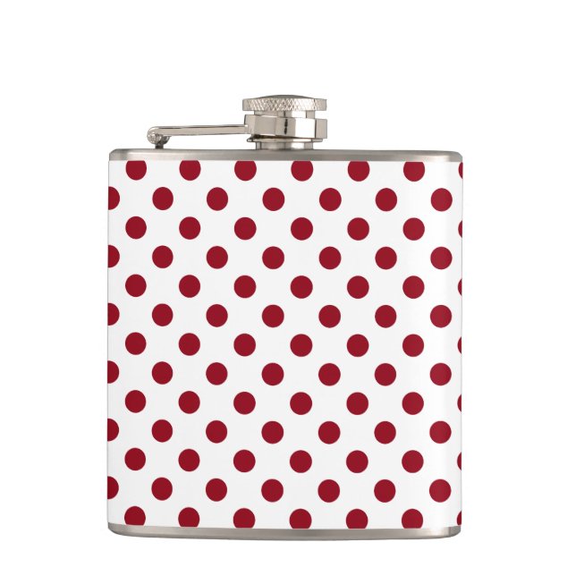 Crimson Red Polka Dots Circles Hip Flask (Front)