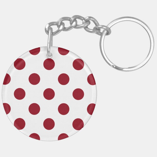 Crimson Red Polka Dots Circles Key Ring (Back Left)