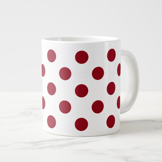 Crimson Red Polka Dots Circles Large Coffee Mug (Front Right)