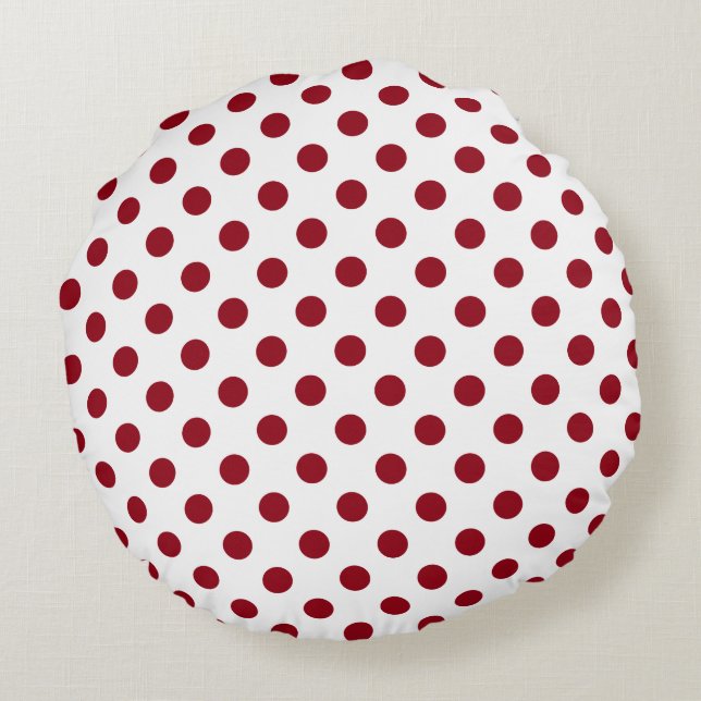 Crimson Red Polka Dots Circles Round Cushion (Back)