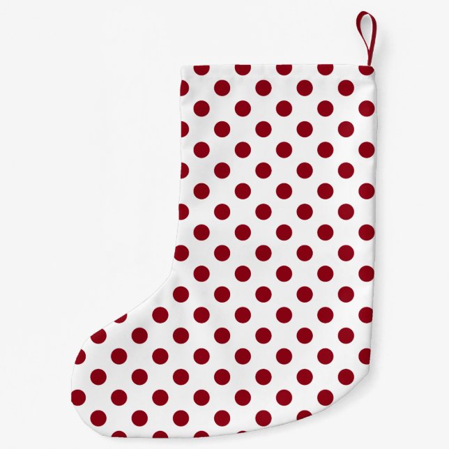 Crimson Red Polka Dots Circles Small Christmas Stocking (Back)