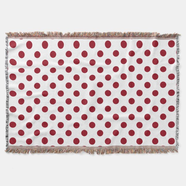 Crimson Red Polka Dots Circles Throw Blanket (Front)