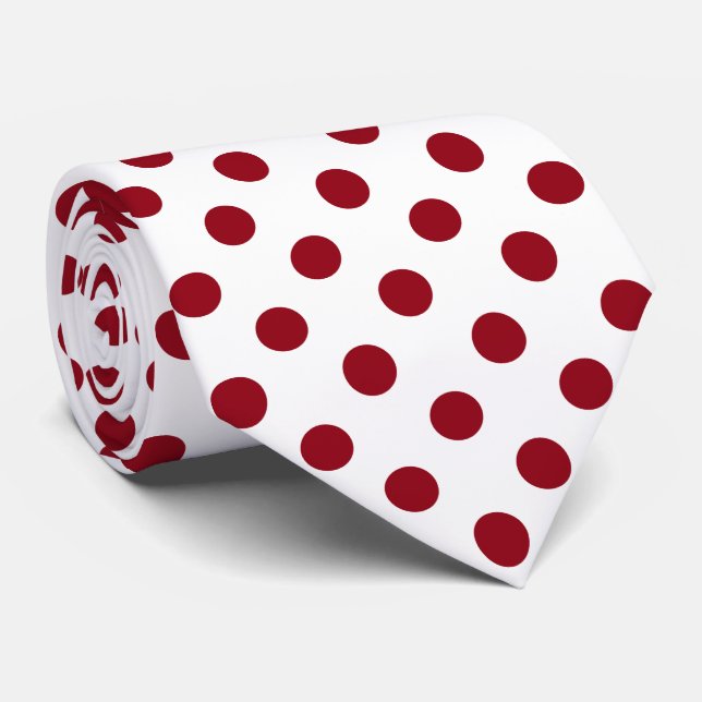 Crimson Red Polka Dots Circles Tie (Rolled)