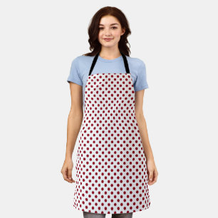 Crimson Red Polka Dots Circles White Background  Apron