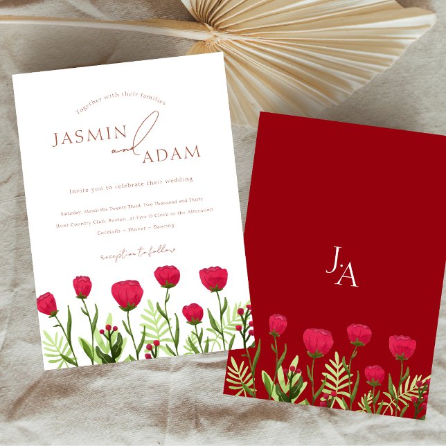 Crimson Red Poppies Floral Wedding Invitation (Crimson Red Poppies Floral Wedding Invitation)