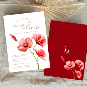 Crimson Red Poppies Floral Wedding Invitation