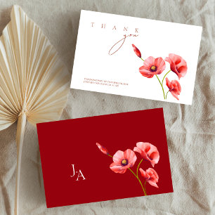 Crimson Red Poppies Floral Wedding Thank You Card