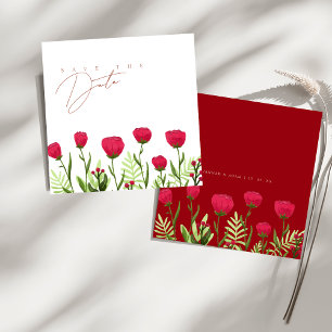 Crimson Red Poppies Flowers Wedding Save The Date