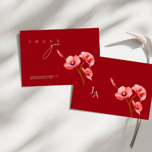 Crimson Red Poppies Wildflowers Wedding Thank You Card