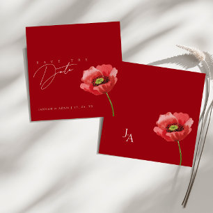 Crimson Red Poppy Monogram Wedding Save The Date