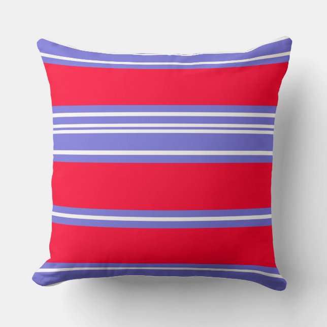 Crimson Red, Purple and White Stripes Throw Pillow (Front)