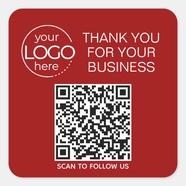 Crimson Red QR Code Smart Contact Square Sticker (Front)