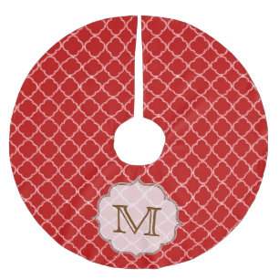 Crimson Red Quartefoil Monogram Initial Tree Skirt