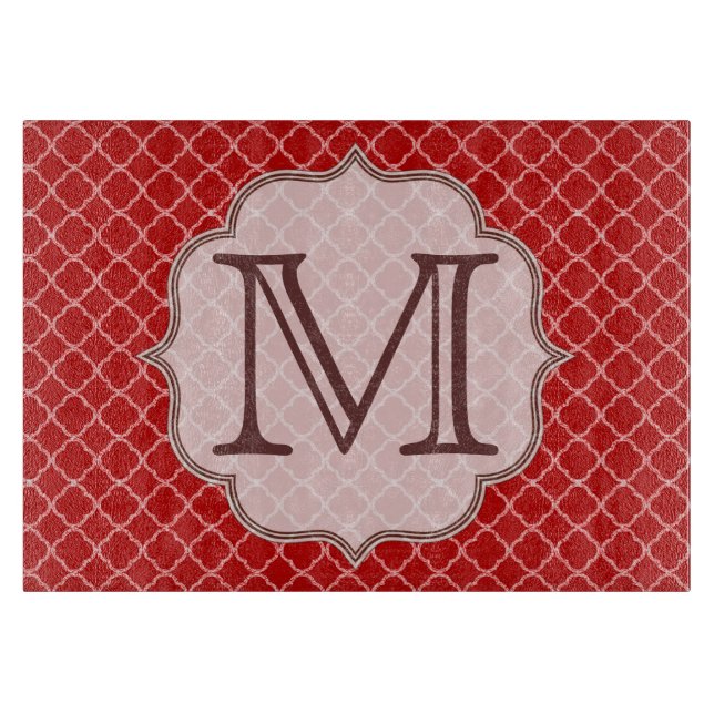 Crimson Red Quarterfoil Latti Glass Cutting Board (Front)