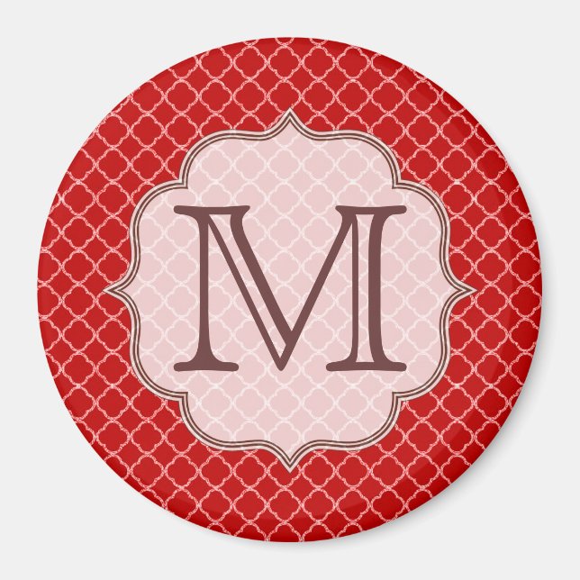 Crimson Red Quarterfoil Monogram Initial Magnet (Front)