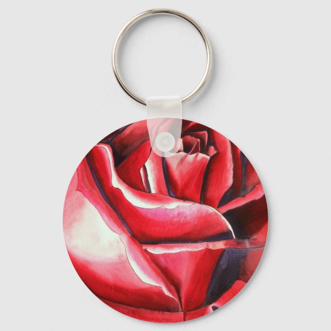 Crimson Red Rose original watercolor art Key Ring (Front)