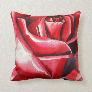 Crimson Red Rose original watercolor art painting Cushion
