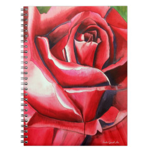 Crimson Red Rose original watercolor art painting Notebook