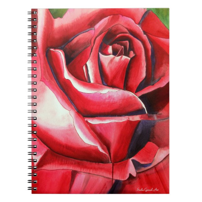 Crimson Red Rose original watercolor art painting Notebook (Front)
