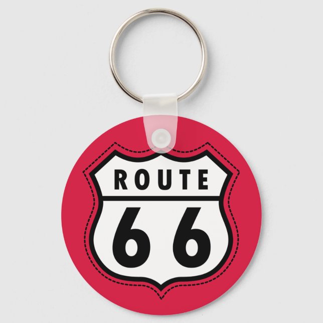 Crimson Red Route 66 Road Sign Key Ring (Front)