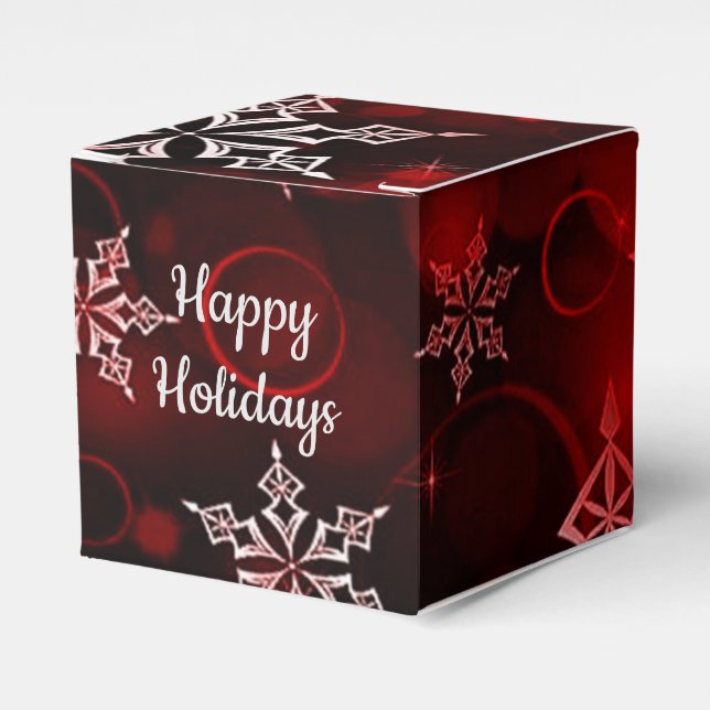 Crimson Red Snowflake Motif Cube Favour Box (Front Side)