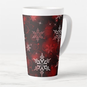 Crimson Red Snowflake Motif Latte Mug