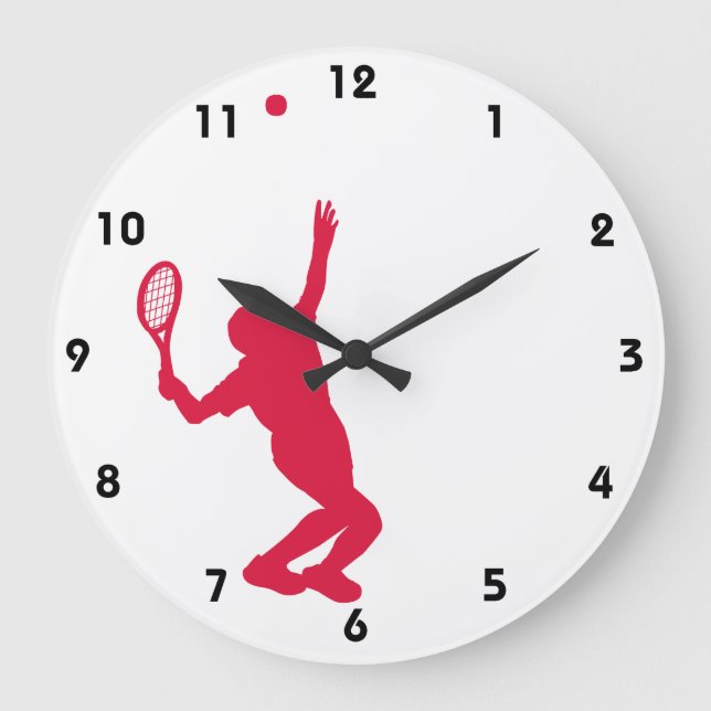 Crimson Red Tennis Large Clock (Front)